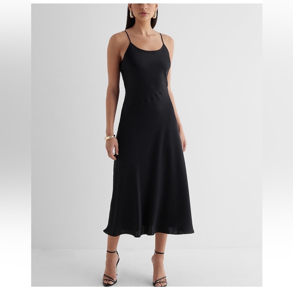 Express Satin Scoop Neck Midi Downtown Cami Slip Dress